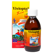 Cargar imagen en el visor de la galería, VIVIOPTAL JUNIOR JARABE CON VITAMINAS Y MINERALES PARA NIÑOS, CAJA CON FRASCO DE  250 ML.
