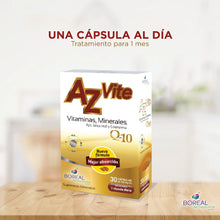 Cargar imagen en el visor de la galería, AZVITE VITAMINAS Y MINERALES CON AJO, JALEA REAL Y COENZIMA Q10.  CAJA CON 30 CAPS.
