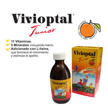 Cargar imagen en el visor de la galería, VIVIOPTAL JUNIOR JARABE CON VITAMINAS Y MINERALES PARA NIÑOS, CAJA CON FRASCO DE  250 ML.
